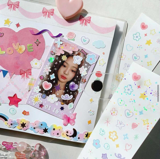 ステッカー 落書き パステル ホログラム 韓国シール 韓国文具 Pink Rue La Violette