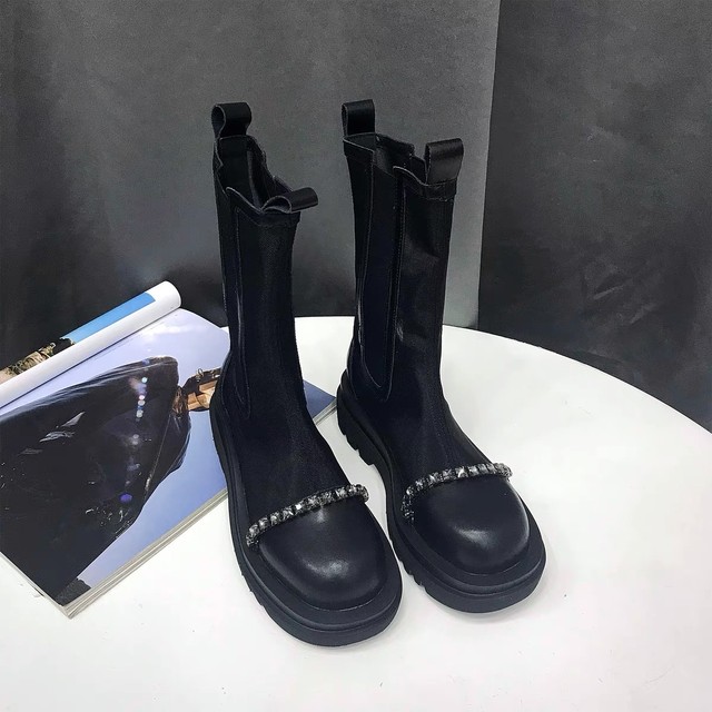 see-through studs line short boots