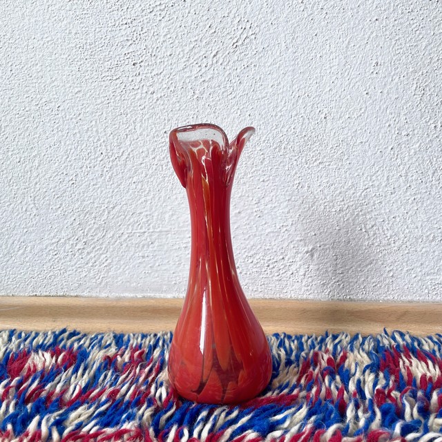 Germany Red Glass Flower Vase フラワーベース ベース 花瓶 ヴィンテージ 赤 レッド ドイツ No Sign