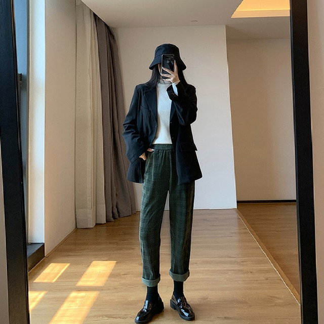 チェック柄 パンツ クロップドパンツ クラシカル ボトムス レディース 九分丈 グレンチェック ハイウエスト 女子会 デート 通学 冬 春 足長 美脚 テーパードパンツ Officewalaa オフィスワラア レディースファッション スタイル