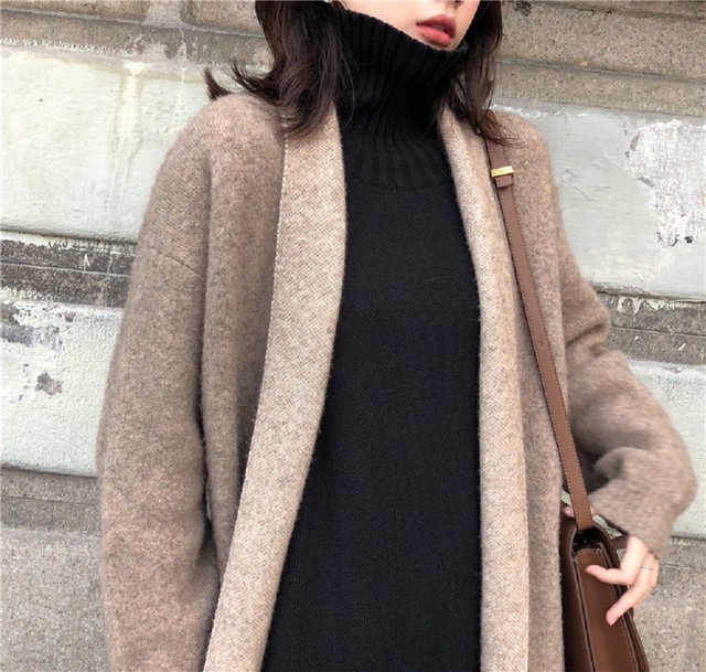 ロング カーディガン 厚手 レディース コーディガン ウール混紡 ニット ビッグシルエット 通勤 ノーボタン オーバーサイズ Mitchie Mary