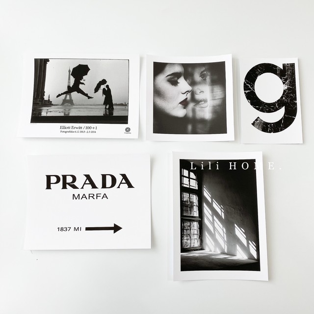 Monotone ポストカード5枚 はがき おしゃれ 文具 モノトーン雑貨 白黒 シンプルモダン 海外インテリア雑貨 Lilihome