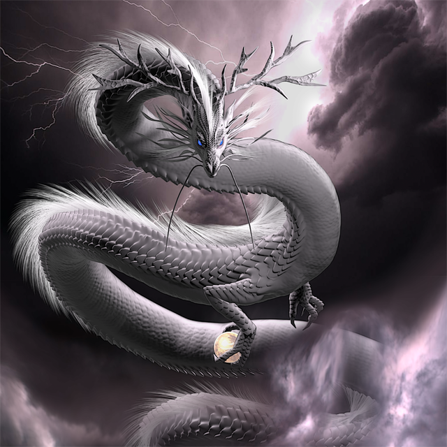 龍の絵 白龍３ 暗め ａ４ 龍の絵