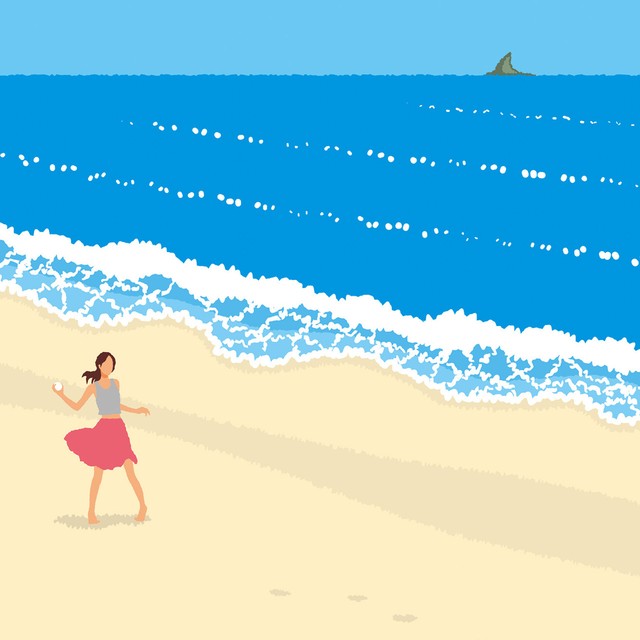 イラストフレーム A3 湘南ランドスケープ 01 波打ち際のキャッチボール 湘南デザイン室