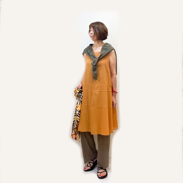 ノースリーブ ワンピース インナー付き オレンジ 大人可愛い婦人服たまや ノースリーブ ワンピース インナー付き オレンジ 大人可愛い婦人服たまや