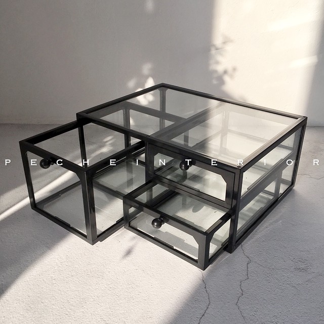 予約 モノトーンコスメボックス 高級感 コスメ 収納 ディスプレイ 見せる収納 ゴールド ドレッサー 大容量 ガラス製 メイクボックス Peche