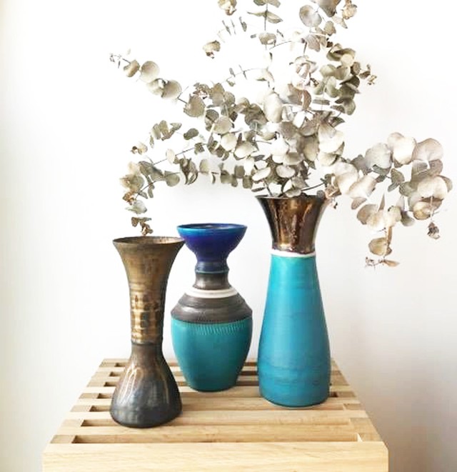 限定品 ターコイズブルーの花器 Largeb 陶器 花と宝石