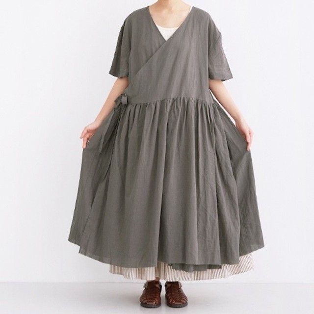 Merlot Ikyu ギャザーリネンカシュクールワンピース Md Store