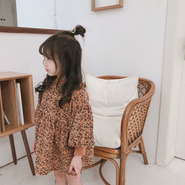 Xiaoqing X0019 小花柄ワンピース 子供服 女の子 ワンピース キッズ ワンピース 女の子 長袖ワンピース キッズ 服 女の子 ワンピース 茶色 19新作ドレス Onlythebestオンリーザベスト