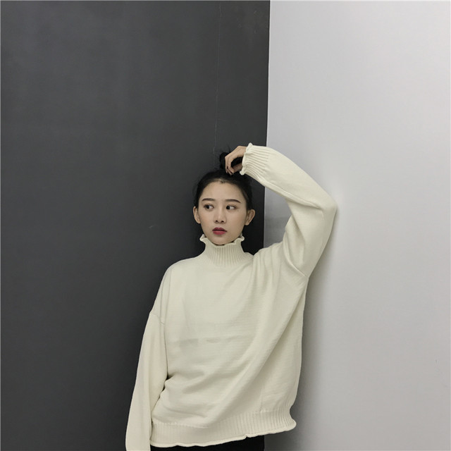 ハイネック ニット レディース ニットセーター ゆったり オーバーニット 春 ニット大きいサイズ カジュアル スカラップ 緑 黒 おしゃれ グリーン ベージュ ブラック グレー ピンク 1012 Idear