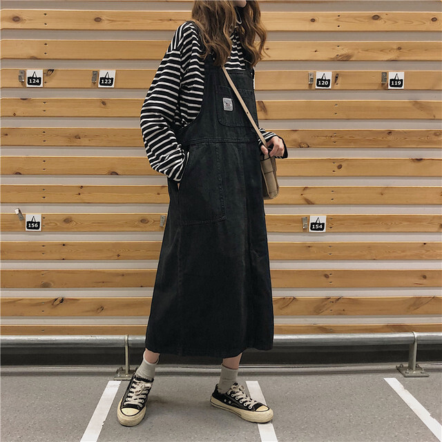 ワンピース 通販韓国風ストレートロングデニムサロペットカジュアルワンピース Momosale ド定番から最新のものまで網羅 ストリート系ファッション専門店
