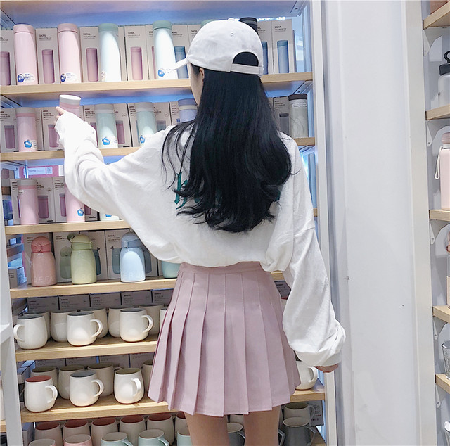 プリーツ ミニスカート オルチャンファッション 韓国風スカート カジュアルコーデ ブラック ピンク ホワイト グレー ネイビー Mitsuki32 12