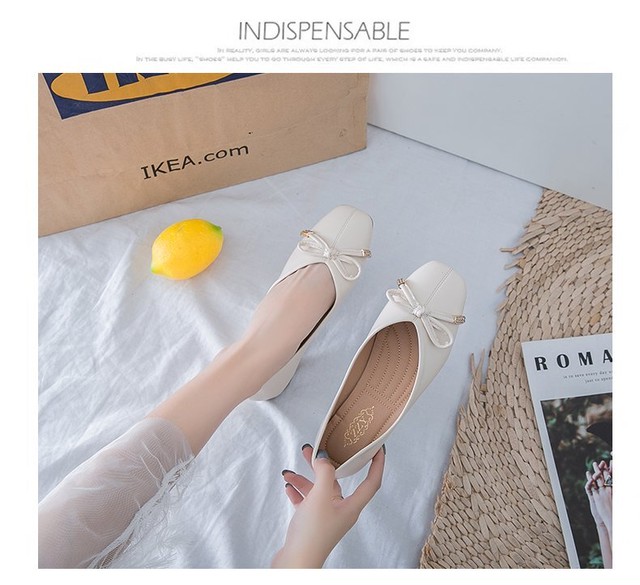 フラットシューズ バレエシューズ パンプス ローヒール リボン スクエア ホワイト イエロー ベージュ グリーン くすみパステル マカロンカラー 女子会 デート 春 夏 Southisland