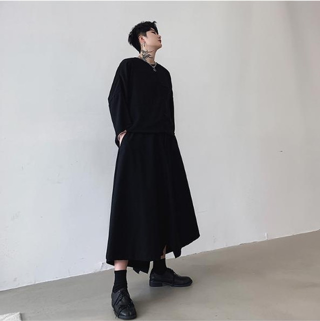 モード系 メンズ ボトムス パンツ 袴パンツ 和装 アシメ プリーツ 和モダン ゆったり 原宿系 ゴシック きれいめ オルチャン 10代 代 天使と悪魔 サブカル系ファッション Seasonz