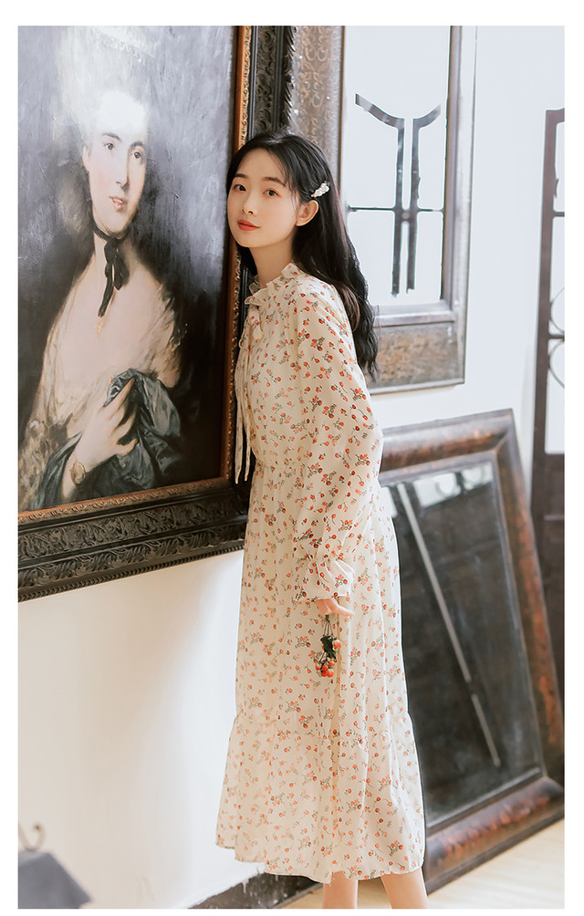 ワンピース シフォンワンピ 花柄 レトロ グリーン レッド シースルー ボウタイ Aライン かわいい おしゃれ ロング丈 ワンカラー シンプル 大人 着回し 春 デート 女子会 リゾート 旅行 パーティー二次会 勝負服 学生 Preirie East プレイリー イースト