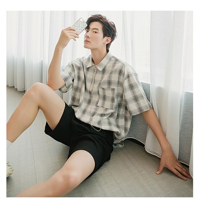 Summer Simple Solid Shirts Check 韓国ファッション 韓国メンズファッション High Rise From Seoul 韓国メンズファッションセレクトショップ