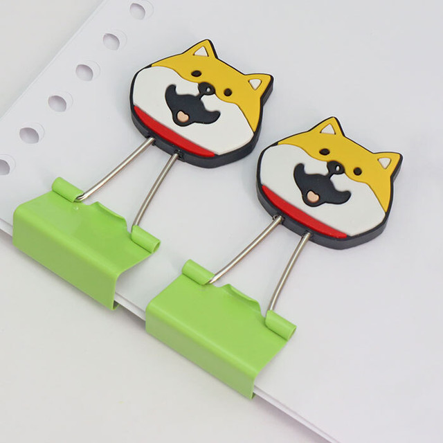 しばんばん ラバーダブルクリップ 黒柴 柴犬 犬柄 肉球雑貨ホワイトアンドピーチ