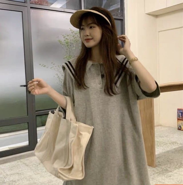 レディースファッション ミニワンピース ポロシャツワンピ カジュアルワンピース セーラ風 2色 春夏コーデ 新作 Xlまで More Lluze モア ルーゼ