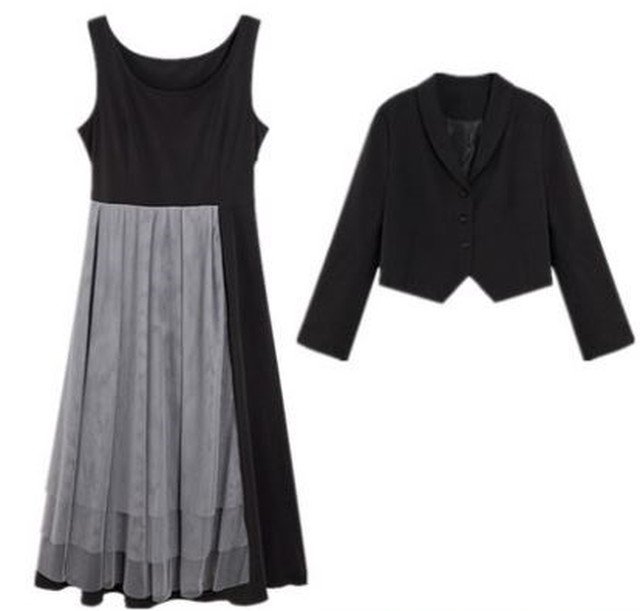 ジャケット付き マタニティワンピース 秋冬 ロング ノースリーブ バイカラー モノトーン 大人 可愛い 2点セット セットアップ 大きいサイズ サイズ豊富 Mamafuku