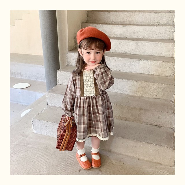全３色 ワンピース チェック柄 長袖 秋 冬 レース おしゃれ 可愛い 子供 キッズ ベビー 赤ちゃん 男の子 女の子 子供服 Hay664 Berceau Select Shop ベルソー セレクトショップ キッズ 親子ペアetc