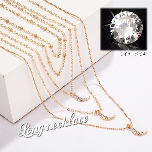 No 8105 人気 ネックレス ゴールド チェーン レディース 五連 月 ムーン ネックレス ペンダント 多層 ロングネックレス Next Dream