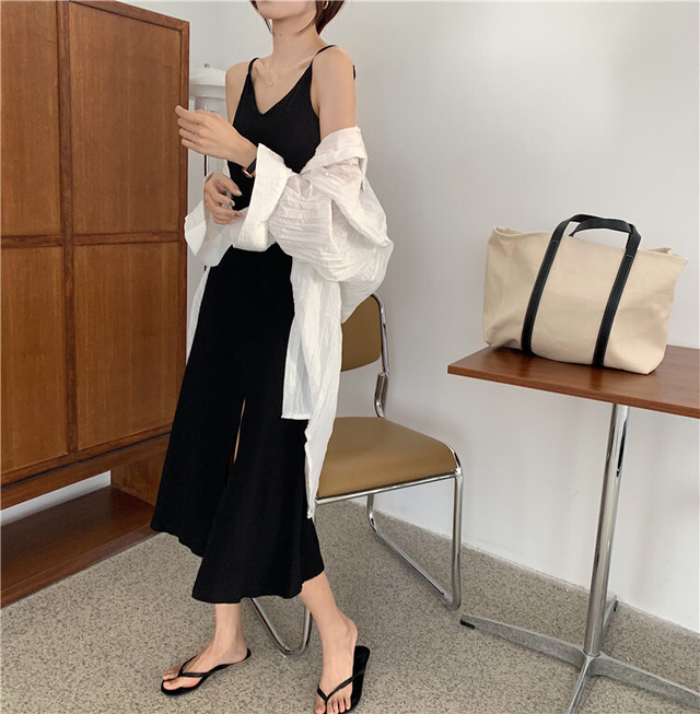 ワンピース スリット リブ キャミワンピ ミモレ丈 無地 ブラック グレー ボーダー セクシー ルームウエア 普段使い リラックス リゾート 春 夏 Southisland