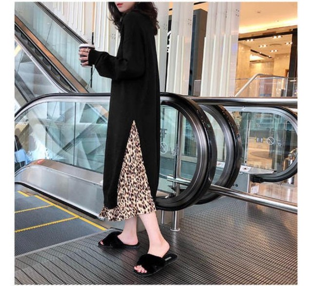 今季新作 大人ベーシック 深いサイドのスリットがオシャレで パンツやスカートとの重ね着にオススメ ロングニットワンピース C Happiness Seed