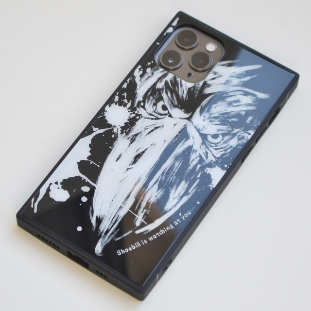 iPhone強化ガラスケース★墨絵ハシビロコウ【ブラック】