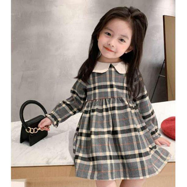韓国子供服 キッズ 女の子 110 ワンピース チェック柄 子供服 韓国子供服 長袖 Japan Classic Store