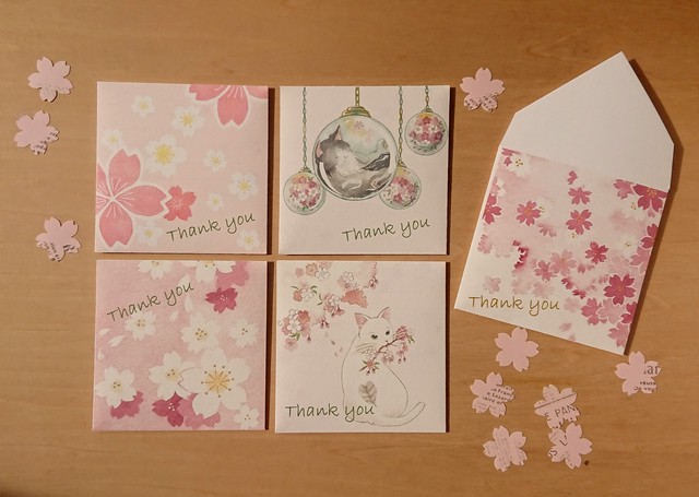封筒型メッセージカード 桜 カードと桜のシールセット Atomic オリジナルイラストで製作 スマホケース エコバッグ レターセットetc
