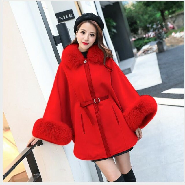 マントコート 上品 ラシャコート ポンチョ レディースコート アウター フェイクファー付き 暖かい 大人 體型カバー 防寒 ファ Zhuzhuxiaya