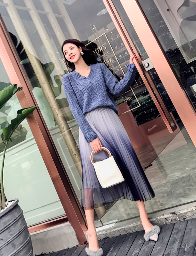 新作女性ファッション ワンピース 秋 韓国 ファッション レディース ワンピース 秋 可愛い 秋ワンピース レディース ワンピース Vネック ミモレ丈 ニット セーター シースルー 2点セット Nkk 113 ふくふくの木