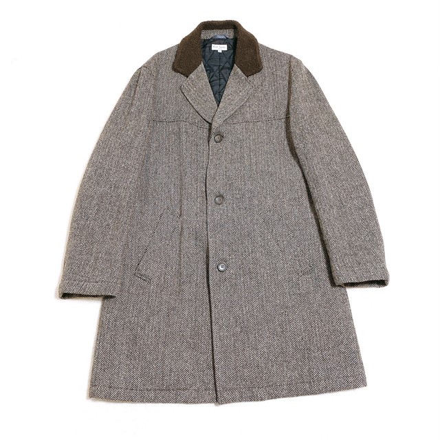 4597 秋冬オススメ Paul Smith London ポールスミス 美品 中綿入り ヘリンボーン チェスター コート メンズ ブラウン系 茶 L Fourmi