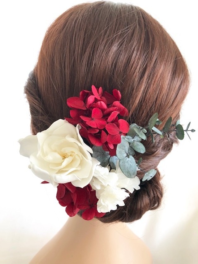 ヘッドドレス 髪飾りプリザーブドフラワーくちなしの花 前撮り和装 世都華