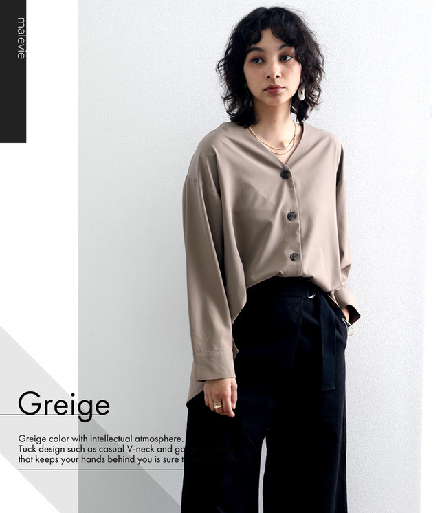 Classical Elf Malevie Vネックミドル丈後ろフレアノーカラーブラウス 長袖 Male0003 Classicalelf クラシカルエルフ 公式 Base ベイス レディースファッション ファッション 通販