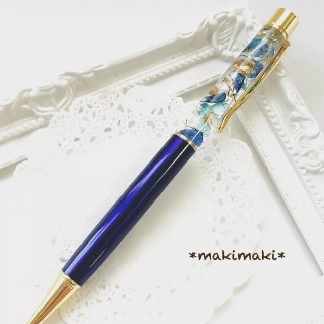 青紫陽花プリザのハーバリウムボールペン 青 ブルー 水色 プレゼント 誕生日 ギフト ハーバリウムのボールペン やアクセサリーなどギフト専門店 Makimaki