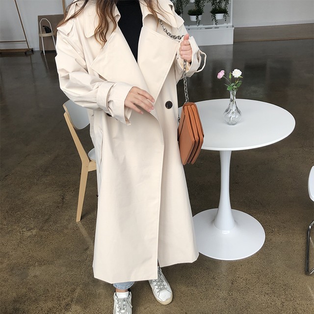 韓国 新作 ロング丈 カラートレンチコート Vcmarket