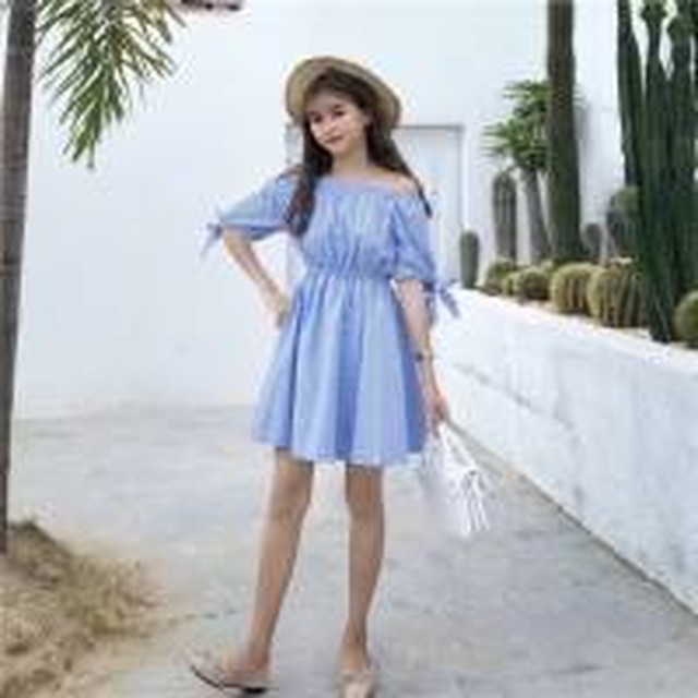 オフショルダーワンピース オフショル ミニ丈 ひざ上丈 ストライプ リボン 夏 涼しい 爽やか Cgah Cg1p