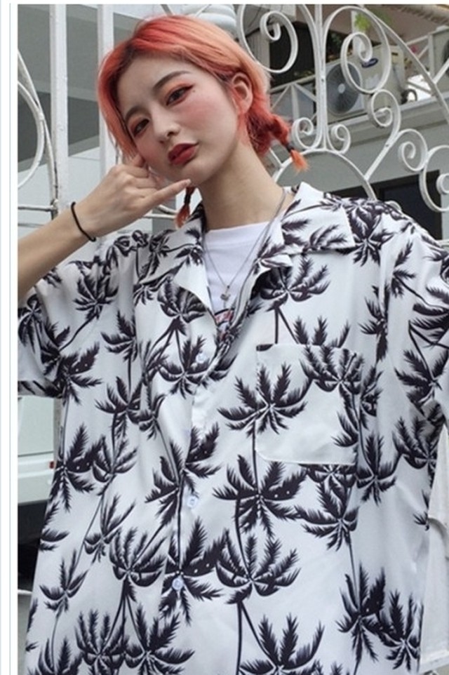 韓国 ファッション レディース 大きいサイズ メンズ 総柄シャツ アロハシャツ ハワイ 半袖 花柄 カジュアル B系 ストリート系 オラオラ系 Basecamp49