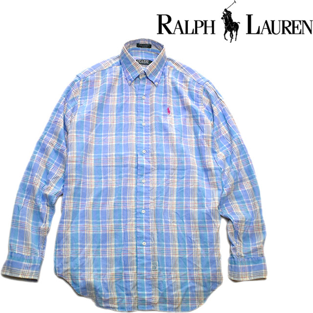 1点物 ビンテージ90sラルフローレンpoloチェックシャツ古着ボーイズメンズsmレディースokアメカジ90sストリートスポーツmix水色 古着屋カチカチ American Used Supply Co Tokyo Japan