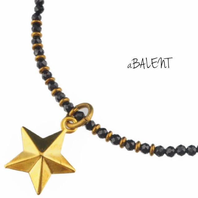 ブラックスピネルスターアンクレット 2ｍｍ 天然石 スターアンクレット 星 ゴールド 真鍮 アンティーク メンズ レディース 足首 アクセサリー Abalent