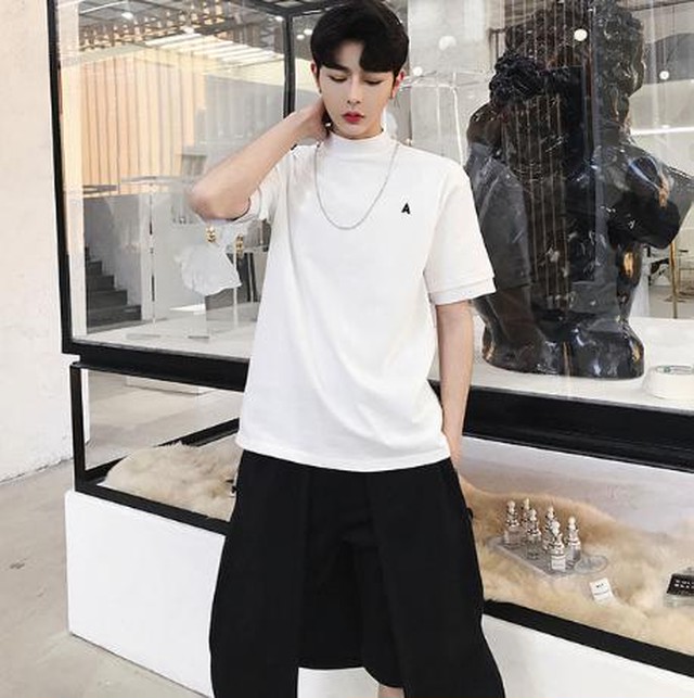 送料無料 シャツ 半袖 丸首 タートルネック かっこいい メンズ