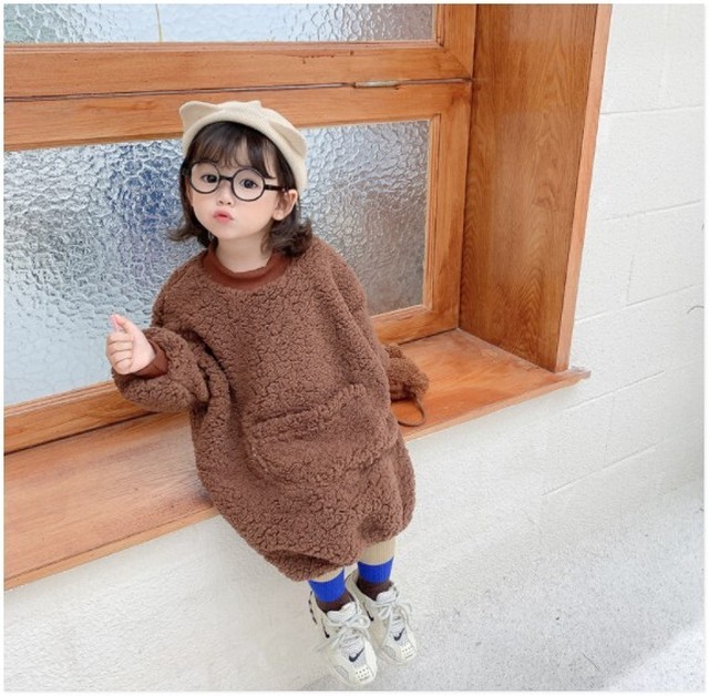 お取り寄せ 韓国子供服 かわいい ボア もこもこ キッズ コクーン ワンピース Carina Kids Baby 送料無料