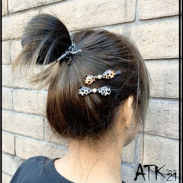 リボンモチーフ ゼブラ レオパード チーター ヘアピン ヘアクリップ ダッカール 髪留め 大人可愛い 簡単ヘアアレンジ レディース ヘアアクセサリー Hd1813 Atk21