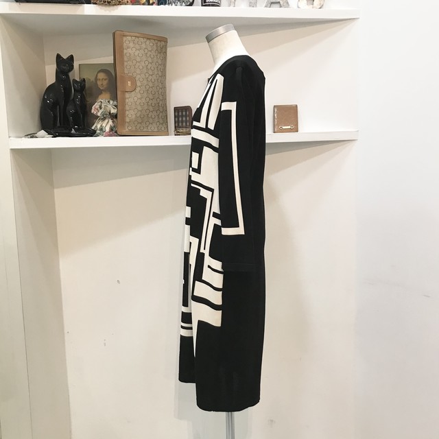 Pierre Cardin One Piece Black ピエールカルダン ニットワンピース 柄 黒 ｕｔａ５