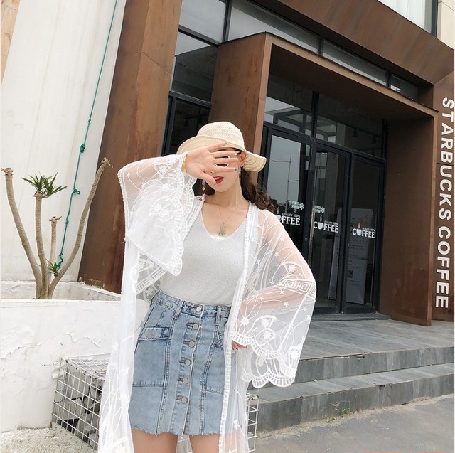 大きいサイズ レディース シフォンロングカーディガン 半袖 春夏 羽織 レース S387 大きいサイズ 送料無料 レディース通販店 ｋｅｃｃｈi 静岡 Base売り場