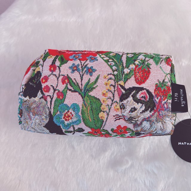 再入荷 Nathalie Lete ナタリー レテ マチ付き裏地付きポーチ キャット フラワー Square Pouch Cat Flower 雑貨店feve