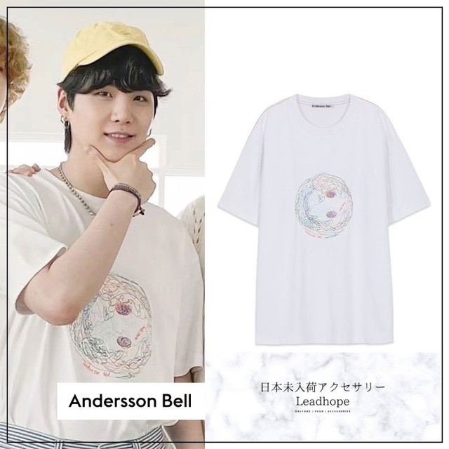 2color スマイルアースエンブロイダリー Tシャツ Andersson Bell 正規品 Bts Suga 着用モデル 日本未入荷アクセサリー Leadhope