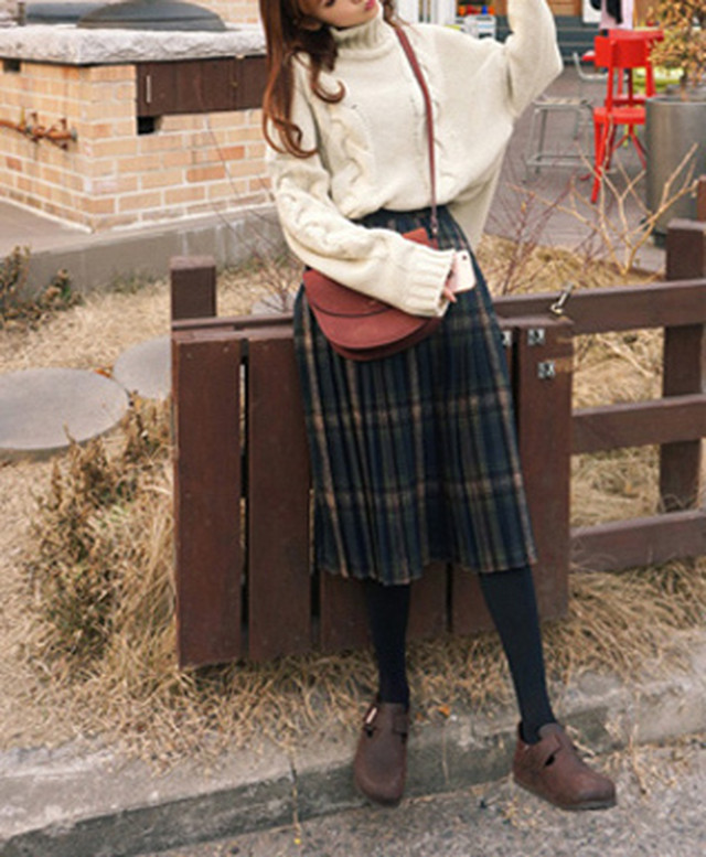 チェック柄 プリーツスカート トラディショナル 大人かわいい トレンド タータンチェック柄 暖かい ウール風 ミモレ丈 プリーツスカート ロングスカート 0652 Sayurio レディースアパレル ファッション プチプラ アラサー アラフォー