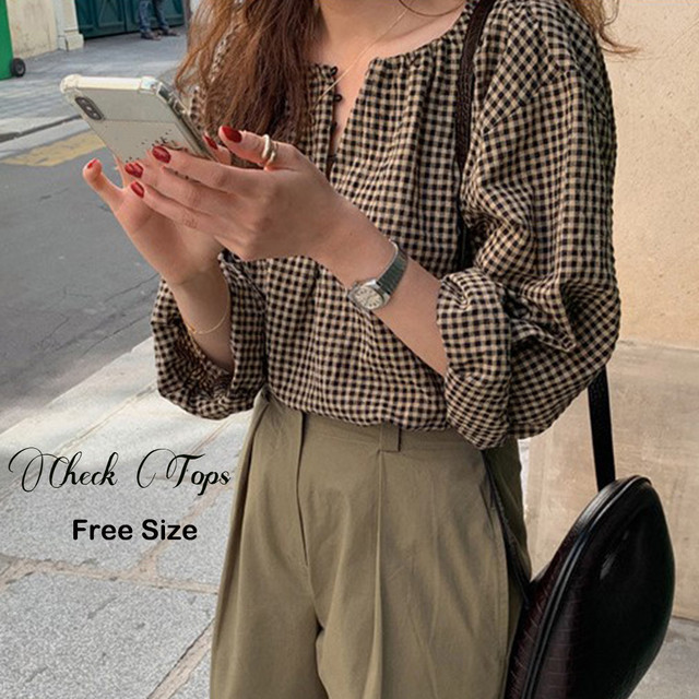 おしゃれ トップス シャツ カジュアル 薄手 トップス 長袖 シャツ レディース チェック スクエアネック ボタン ブラウス 春秋 ゆったり 韓国風 ネット通販 購入 激安 10代 代 30代 40代 春 夏 秋 Roprot ロプロット ファッション レディースアパレル販売
